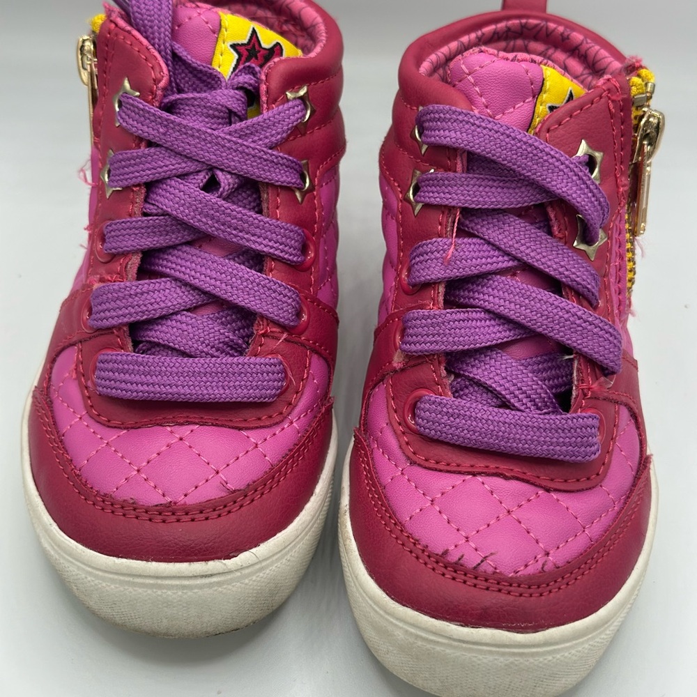 Pink High-Top Sneakers with Zipper and White Sole
